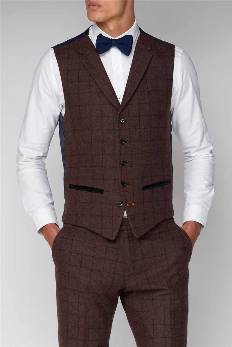  Burgundy Check Slim Waistcoat