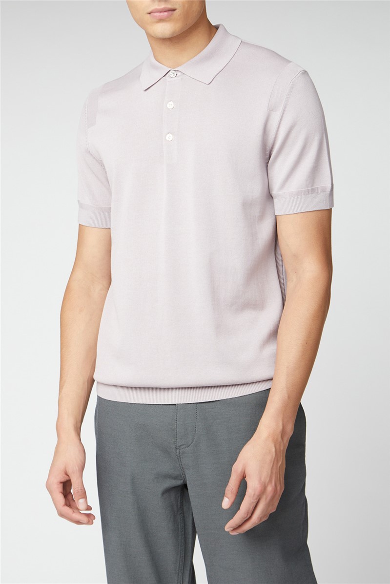 Ben Sherman Signature Knitted Cotton Short Sleeve Polo, Lilac