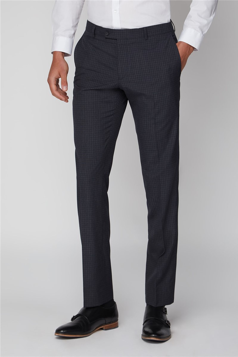  Navy Micro Check Slim Trousers