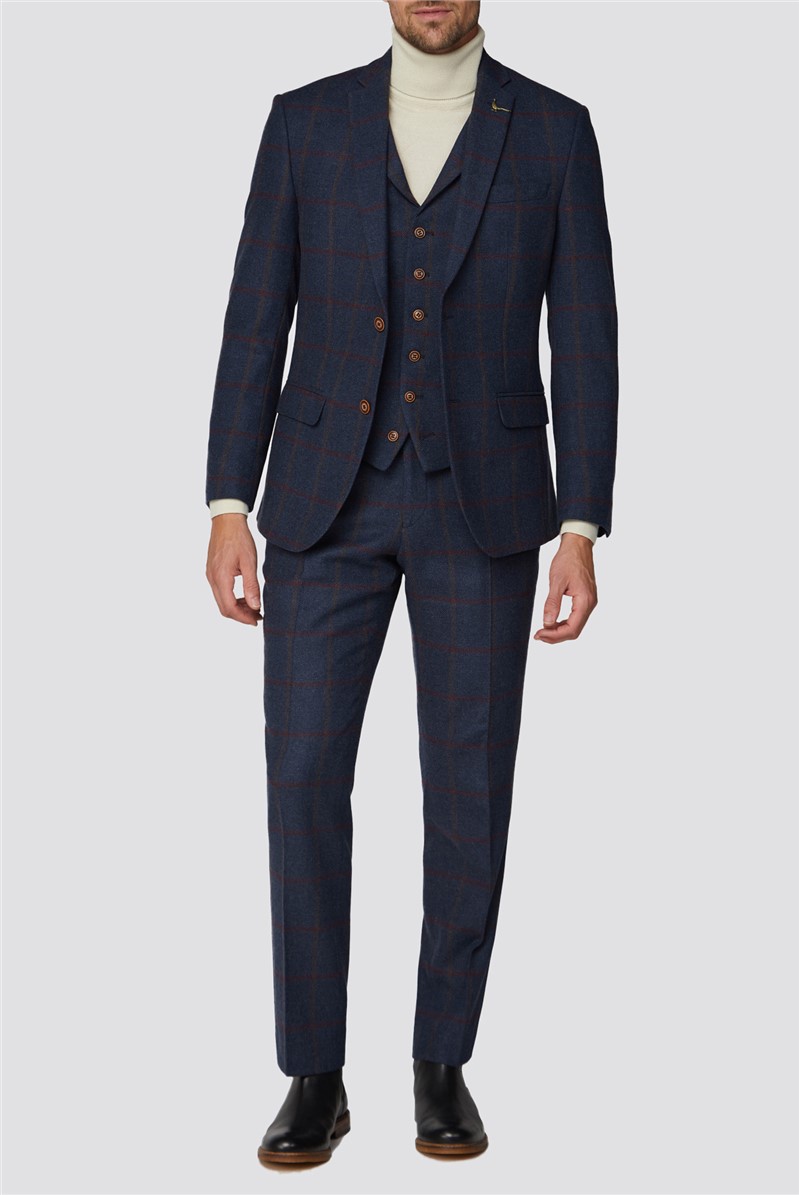  Blue Red Tweed Check Waistcoat