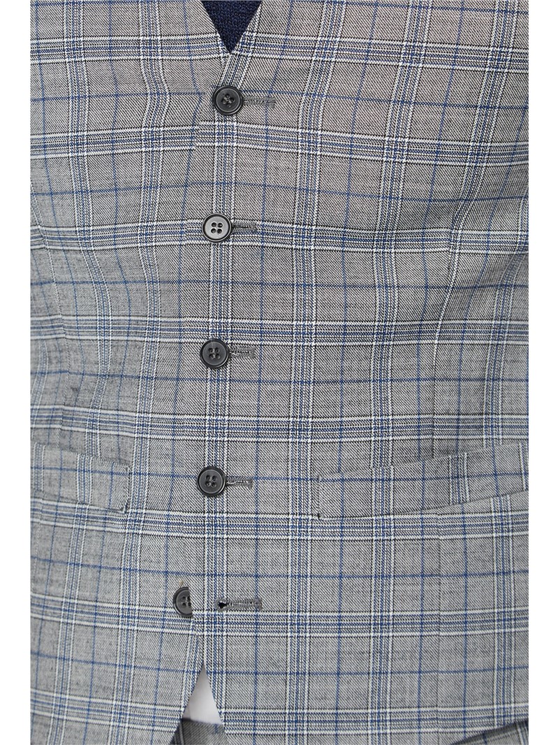  Cool Grey Blue Check Waistcoat