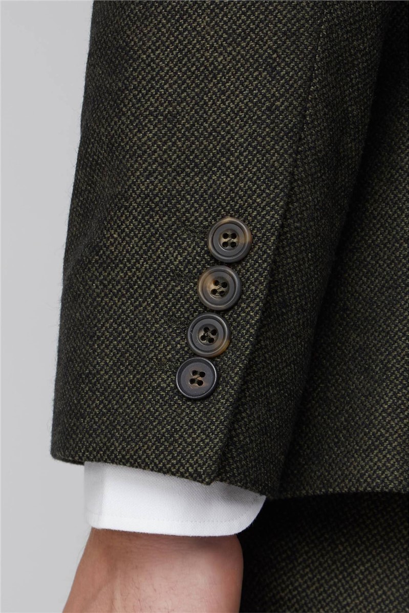  Green Textured Tailored Tweed Jacket