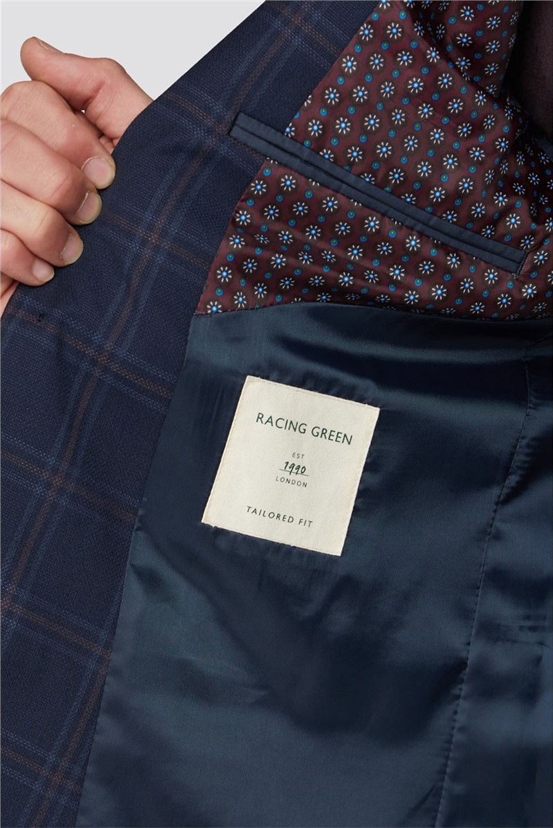  Navy Textured Check Tailored Fit Jacket