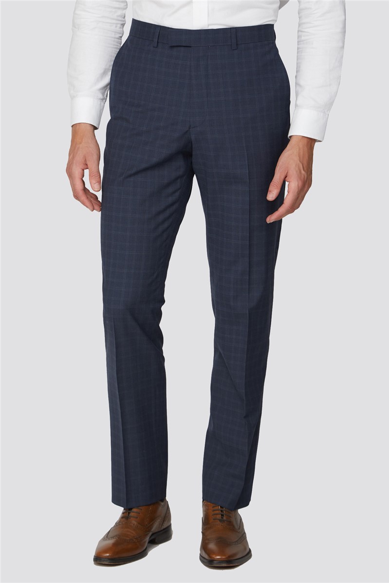 Racing Green Regular Fit Mid Blue Tonal Check Suit Trouser