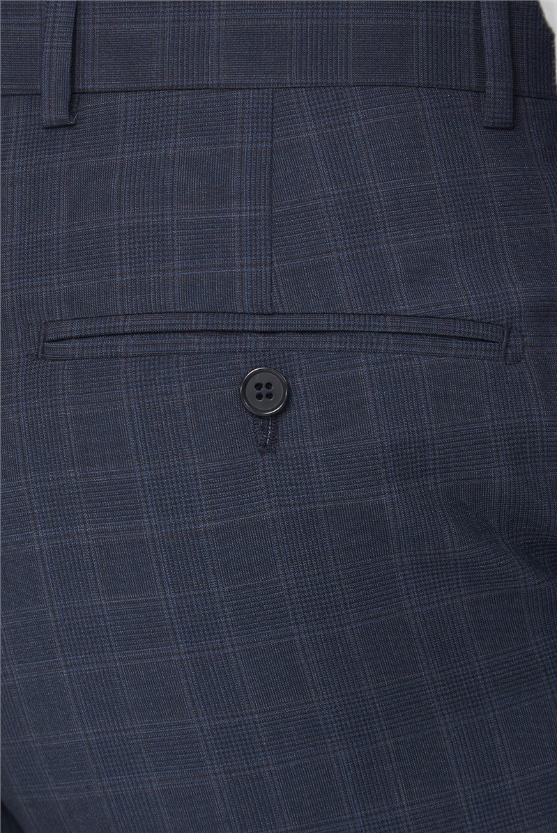  Regular Fit Mid Blue Tonal Check Suit Trouser