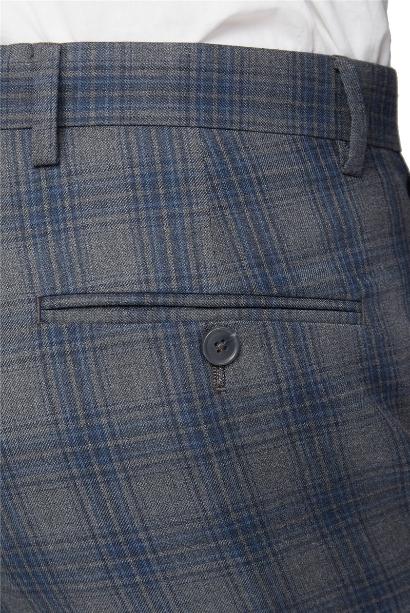  Grey Blue Check Tailored Fit Suit Trouser