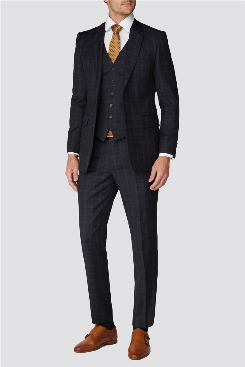 Branded Dark Blue Checkered Tailor Fit Suit Jacket