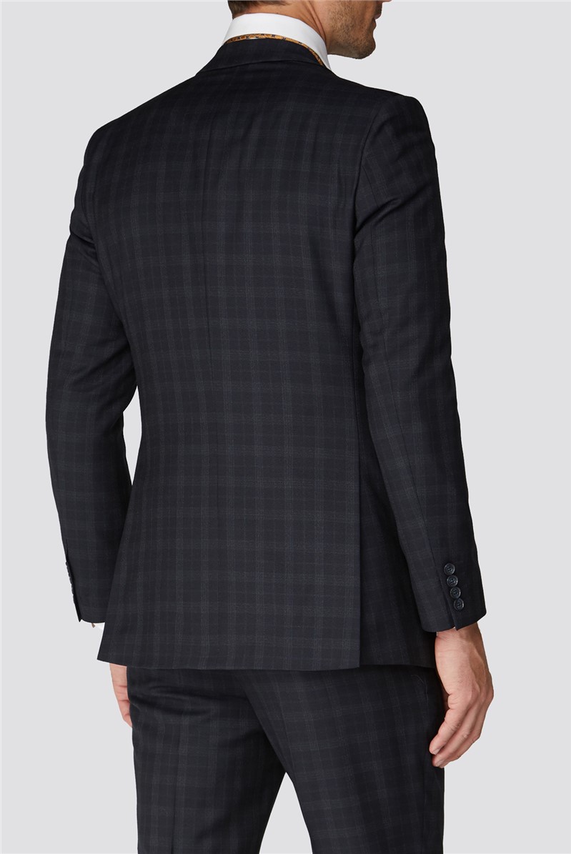 Branded Dark Blue Checkered Tailor Fit Suit Jacket