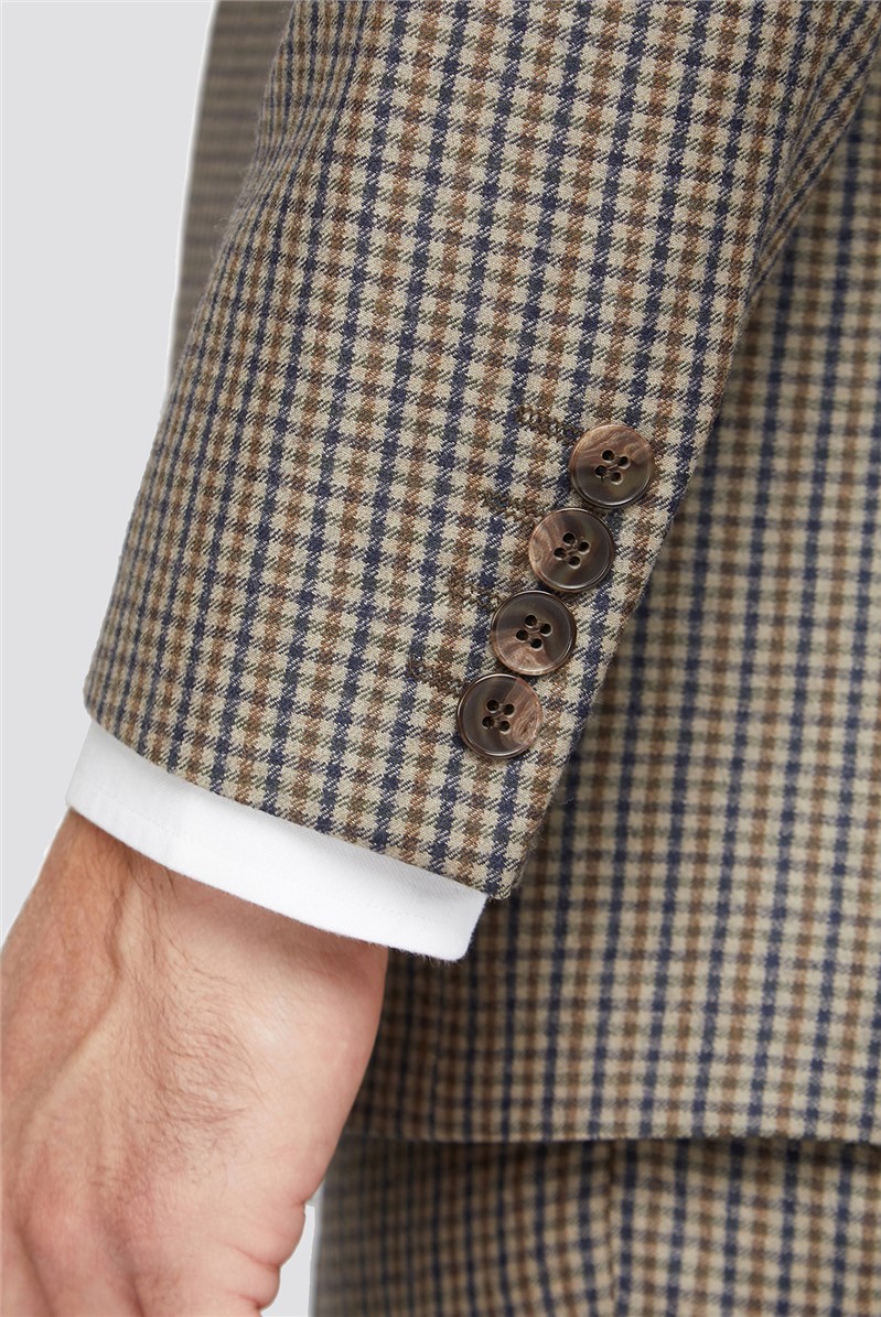 Branded Stone Brown & Blue Gingham Suit SuitDirect.co.uk