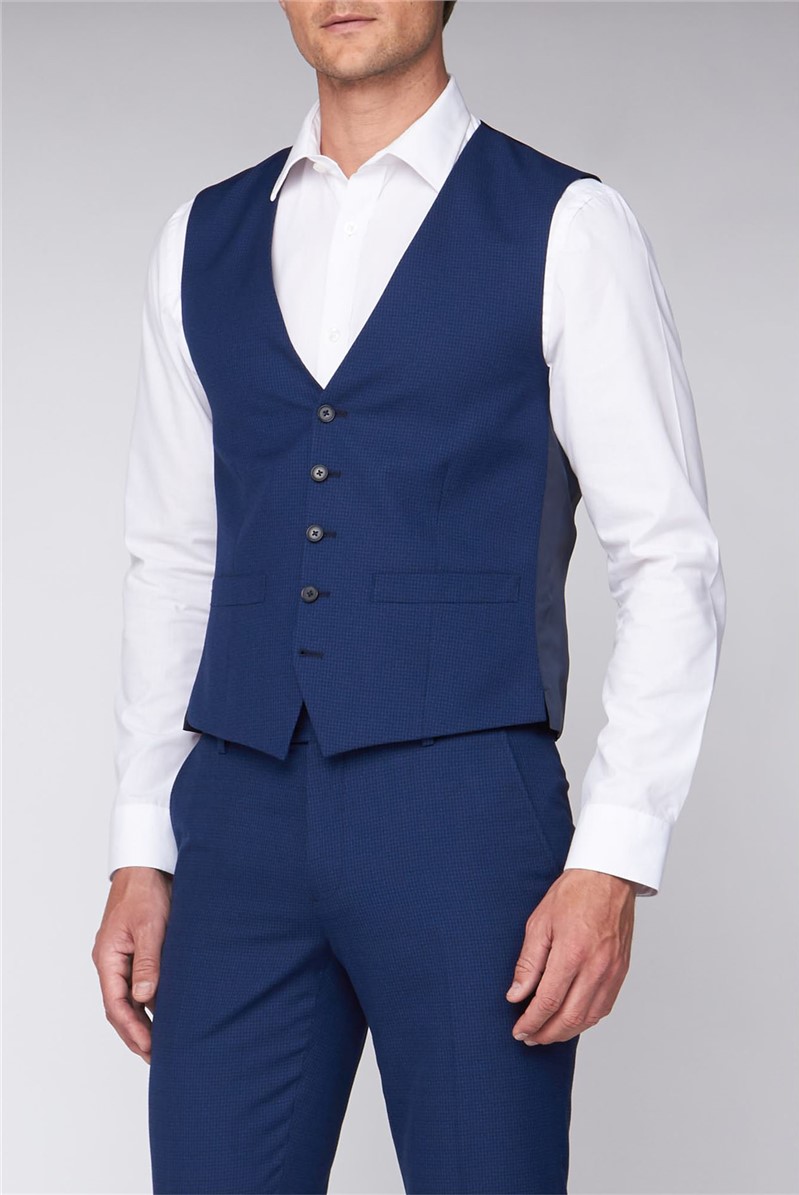  Navy Texture Tailored Fit Waistcoat