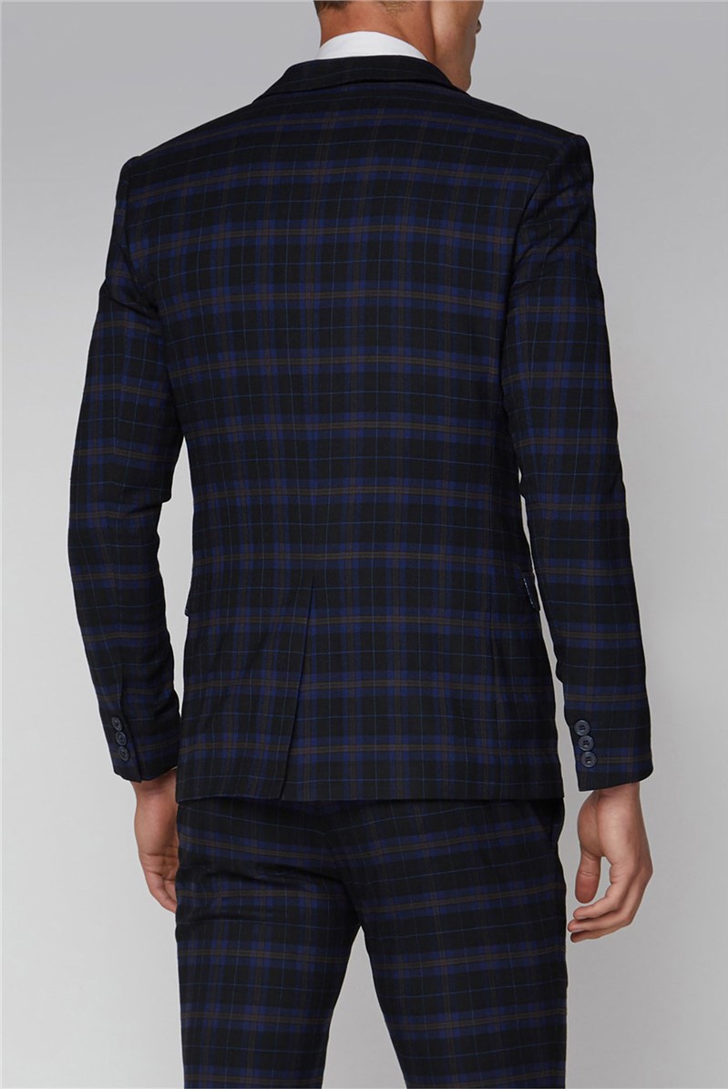  Blue Mustard Check Slim Fit Suit Jacket