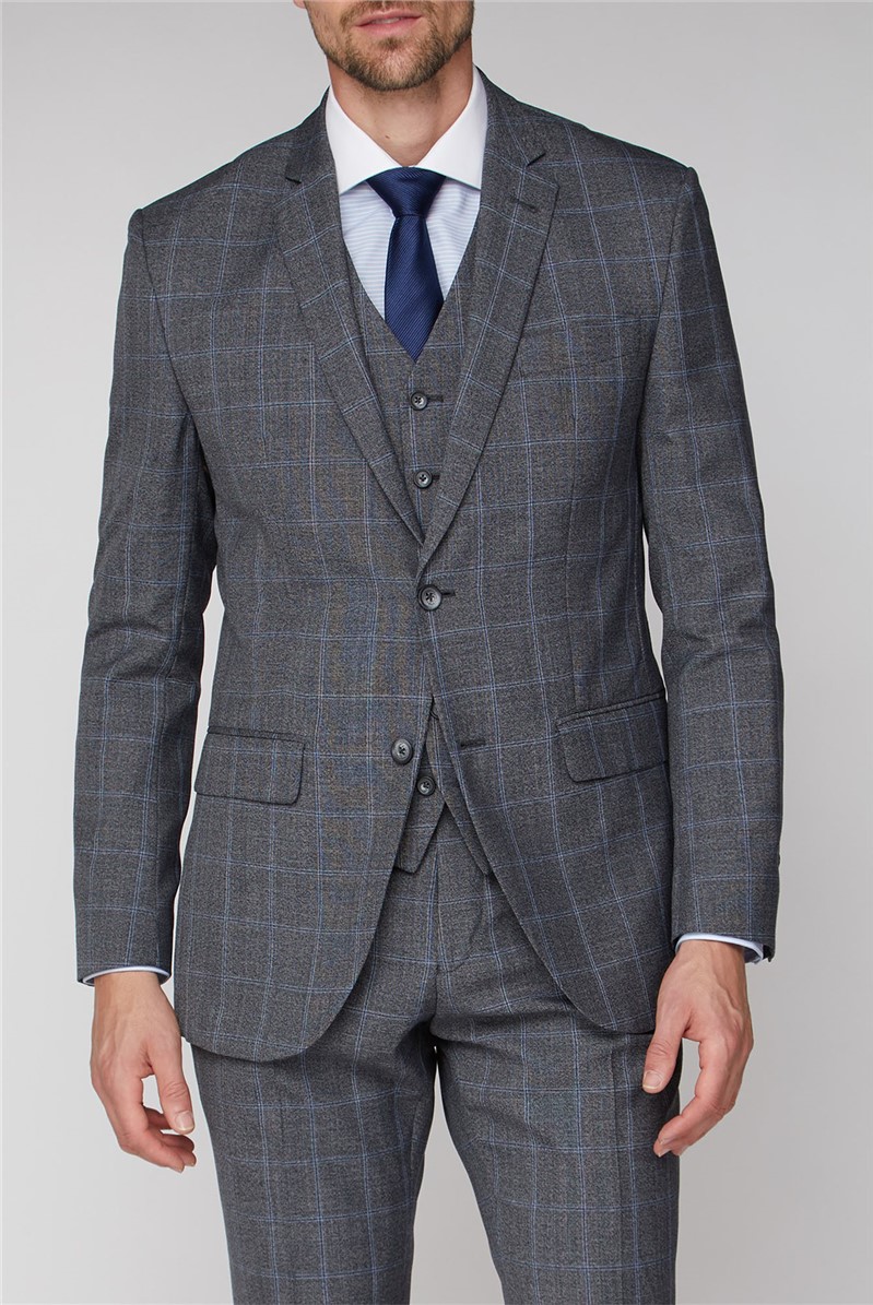  Grey Windowpane Check Soho Suit Jacket