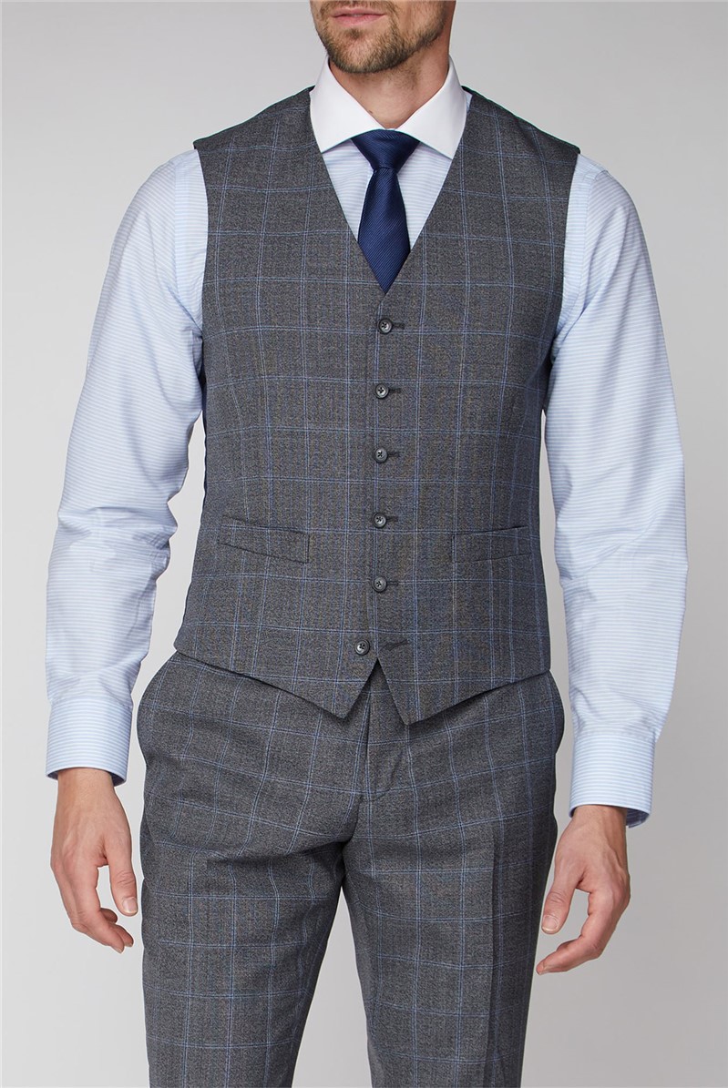  Grey Windowpane Check Soho Suit Waistcoat