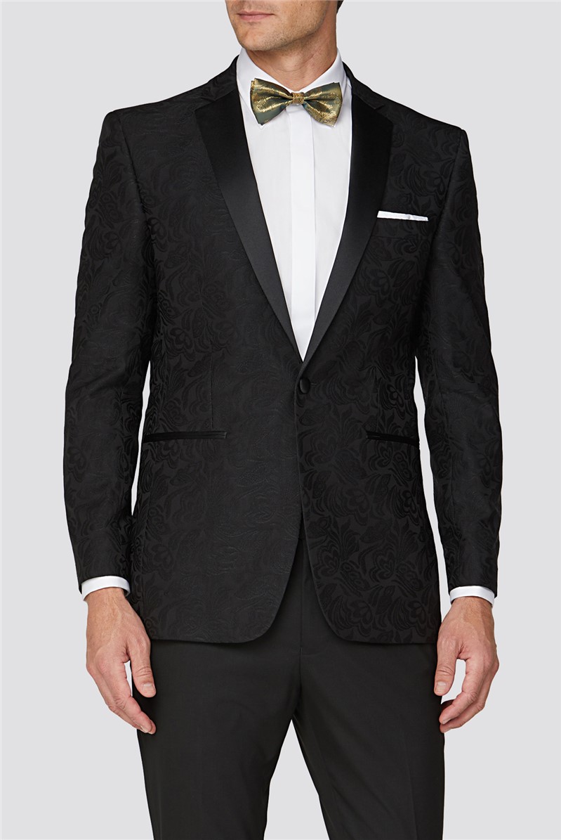 Black Jacquard Regular Fit Jacket