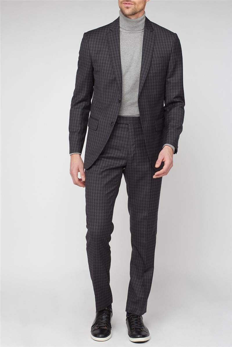  Charcoal Texture Regular Fit Suit Trousers