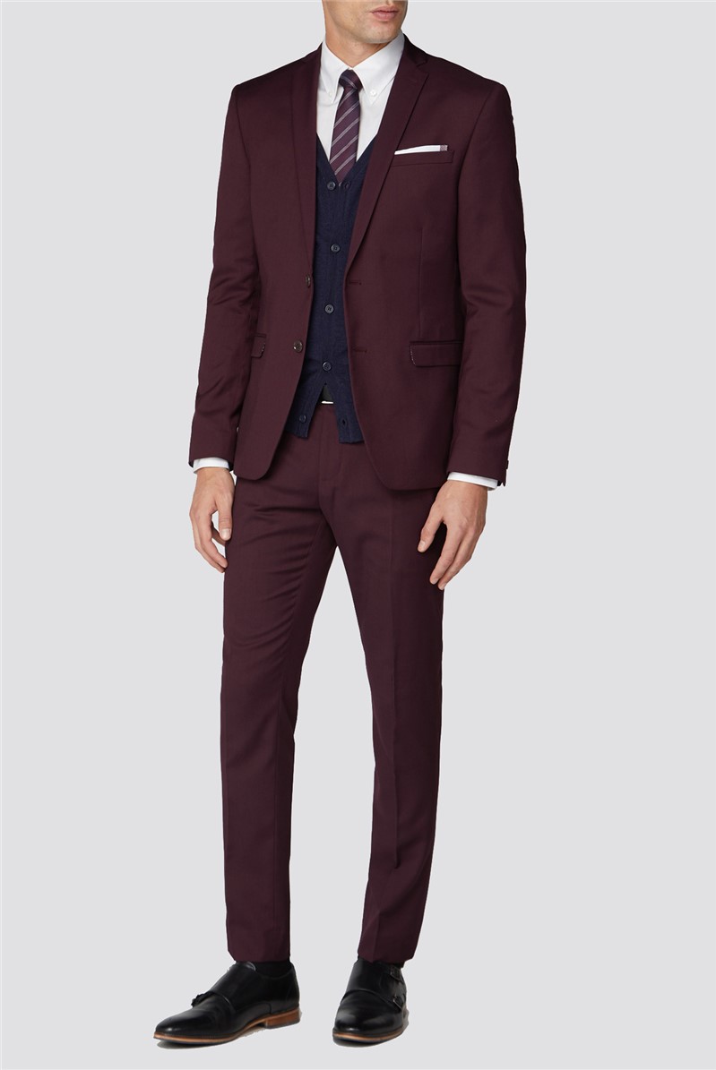 Burgundy Plain Skinny Fit Suit Jacket