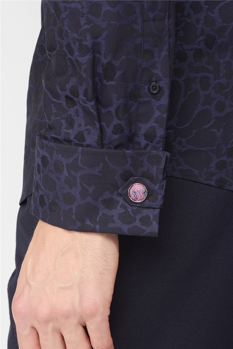 Black Large Black Floral Jacquard Shirt