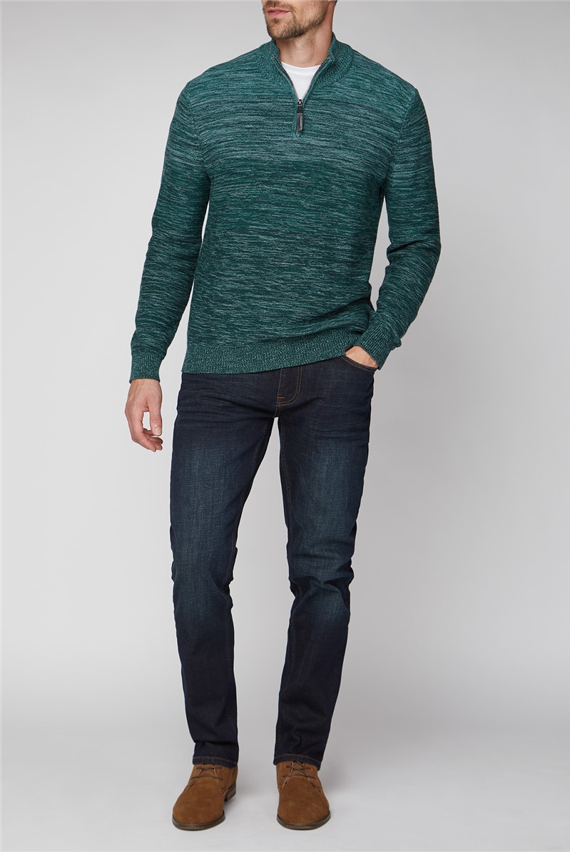  Green Space Dye Half Zip Jumper