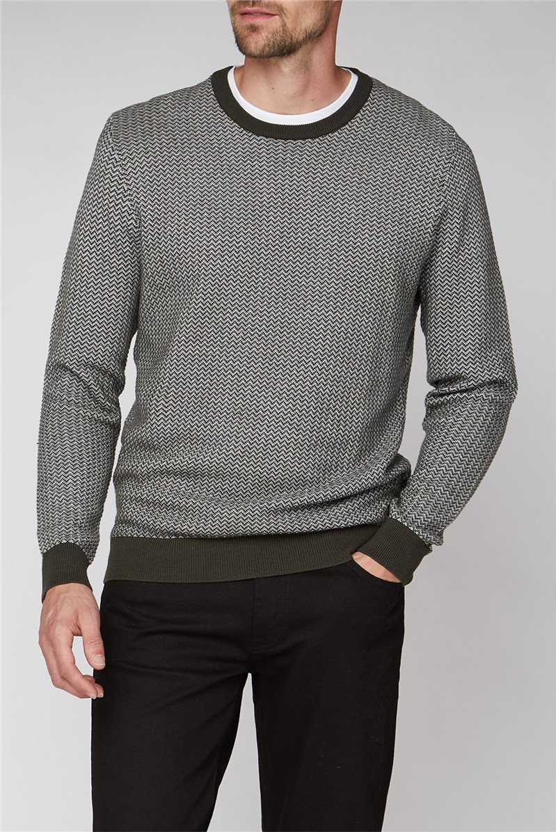  Green Textured Crew Neck