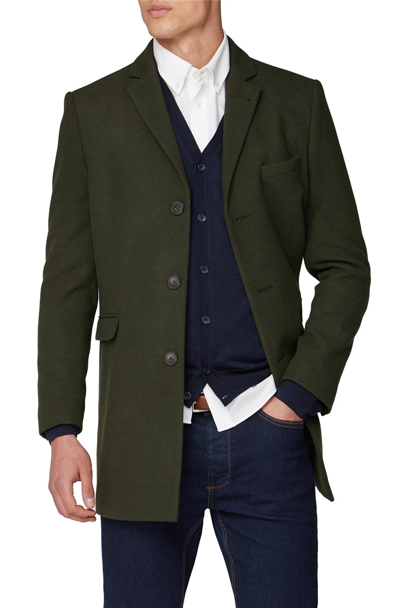  Khaki Melton Slim Fit Overcoat