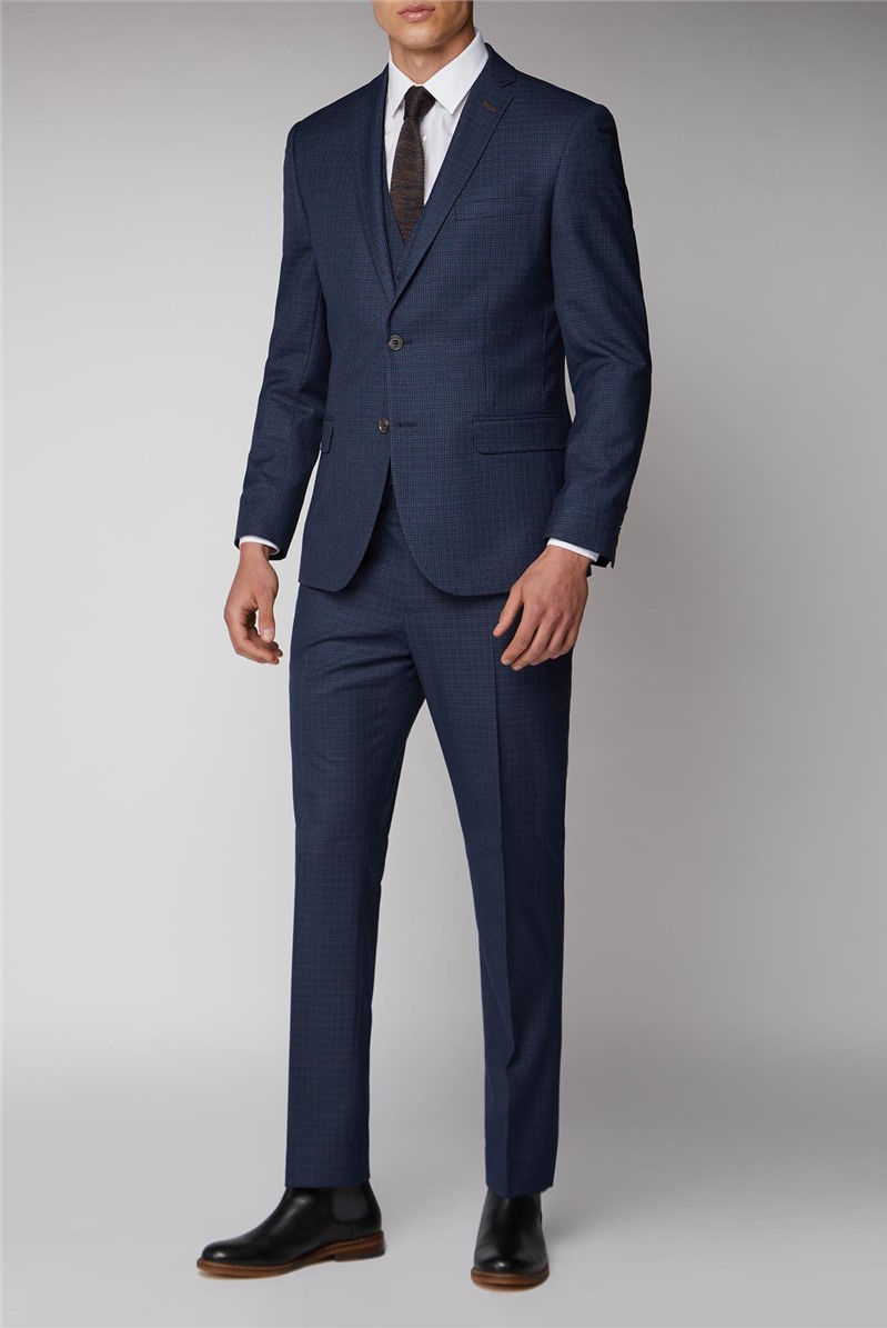 Limehaus | Men's Navy Mini Check Slim Jacket | Suit Direct