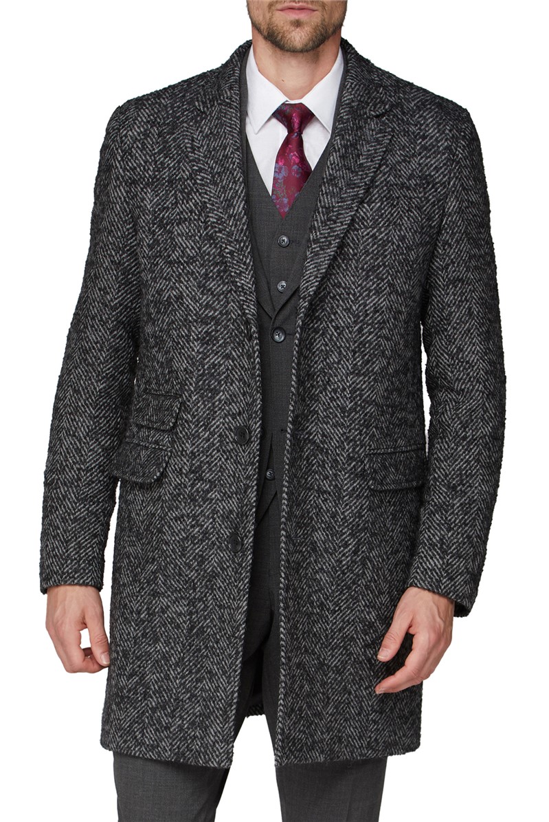 Jeff Banks Men s Grey Herringbone Coat Suit Direct