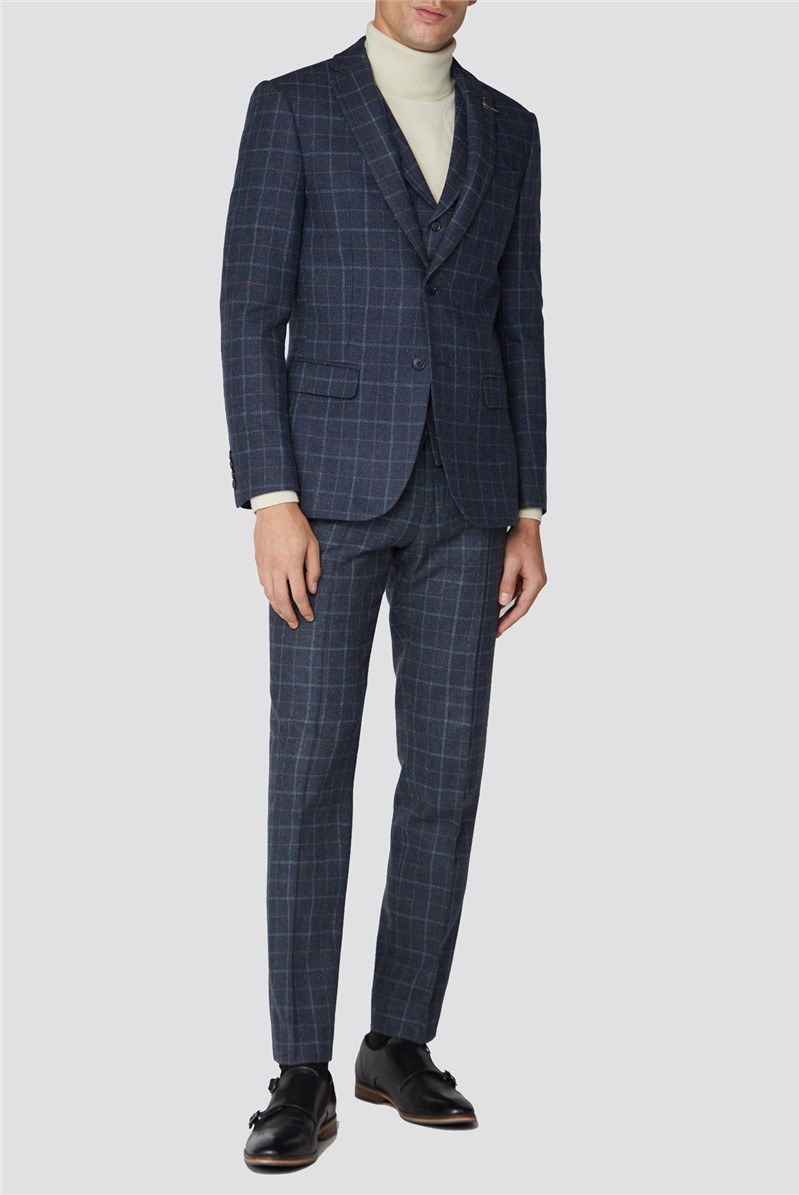 Racing Green Blue Heritage Tweed Slim Fit Suit Jacket