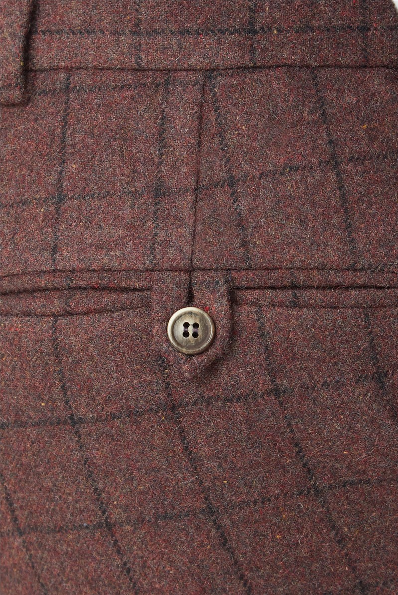  Burgundy Check Tweed Slim Fit Suit Trouser