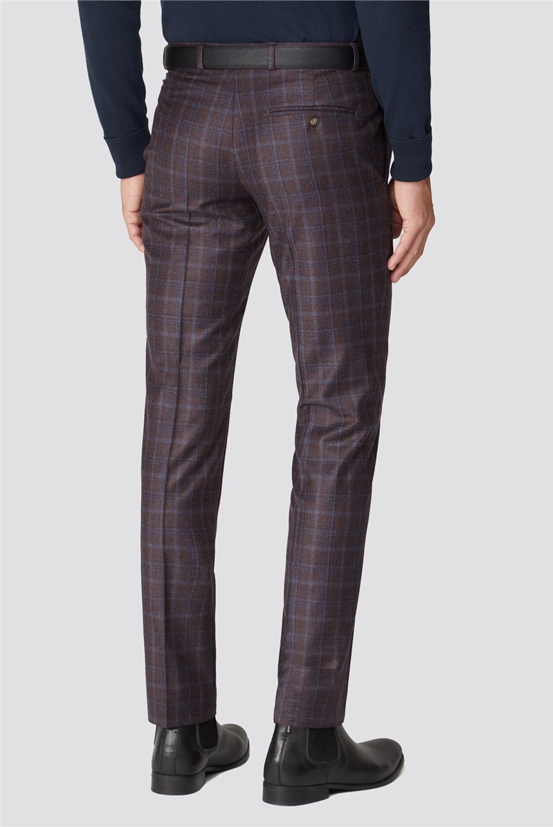  Berry Check Tailored Fit Suit Trousers