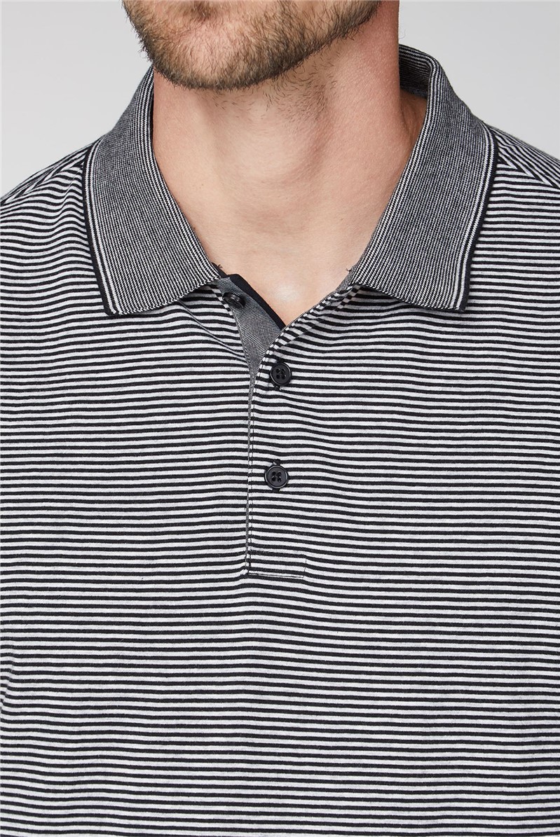  Short Sleeve Black Grey Striped Polo