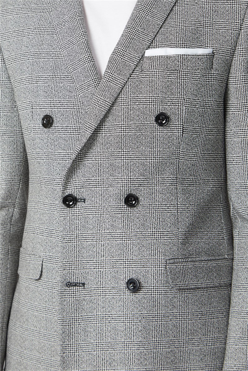  Black and White Check Double Breasted Slim Jacket