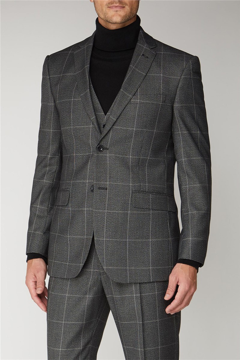 Scott & Taylor Men's Grey Check Regular Fit Suit Suit Direct