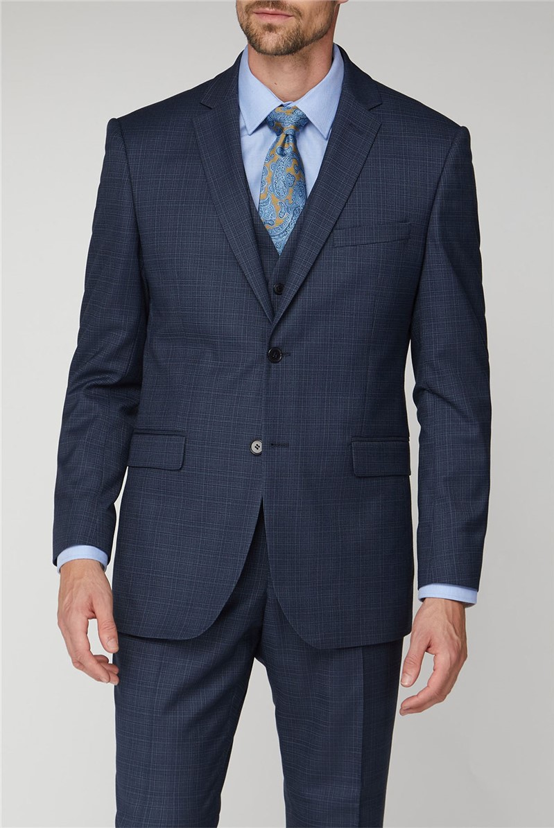  Navy Blue Broken Check Regular Fit Jacket