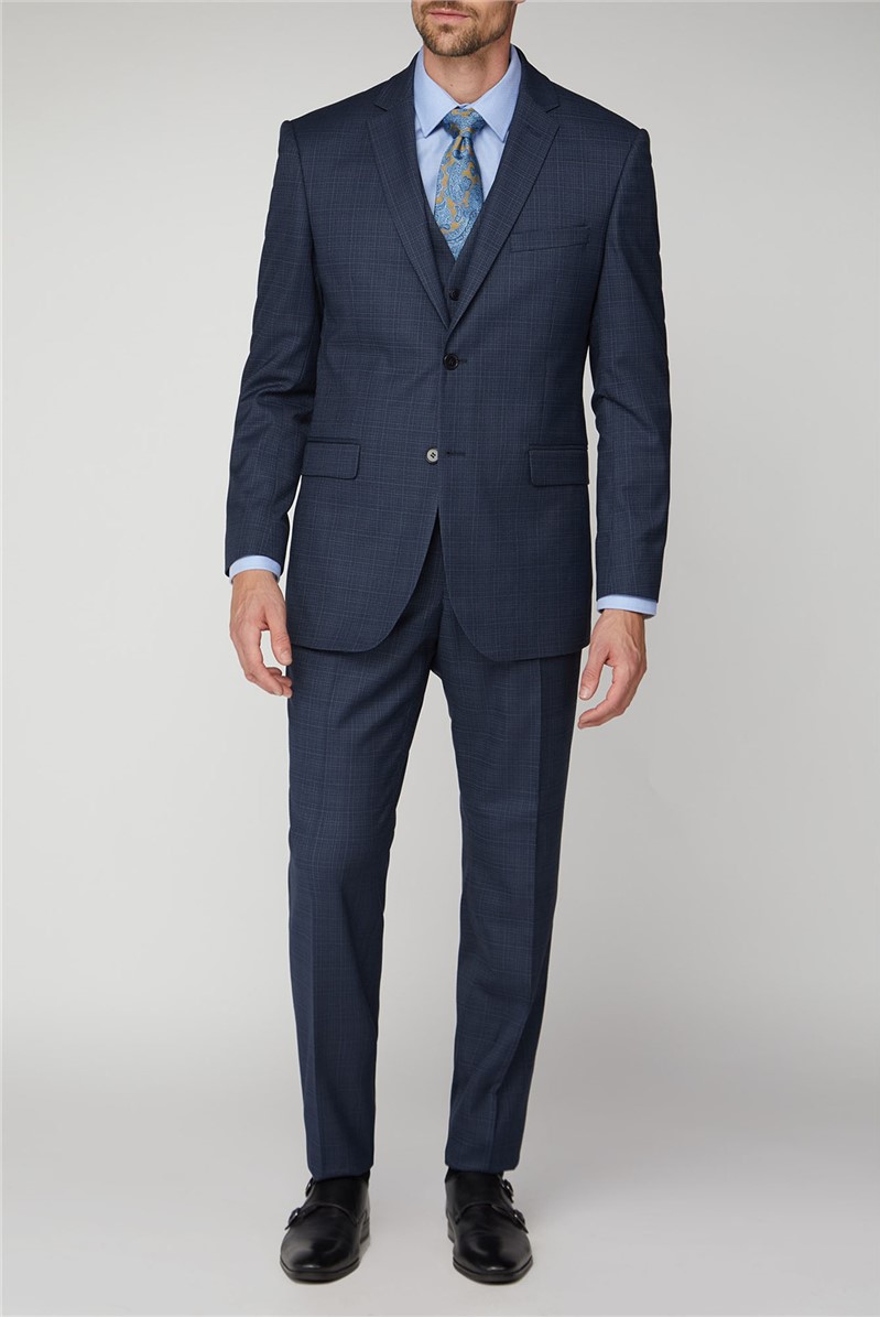 Scott & Taylor | Navy Blue Textured Patterned Suit | Suit Direct