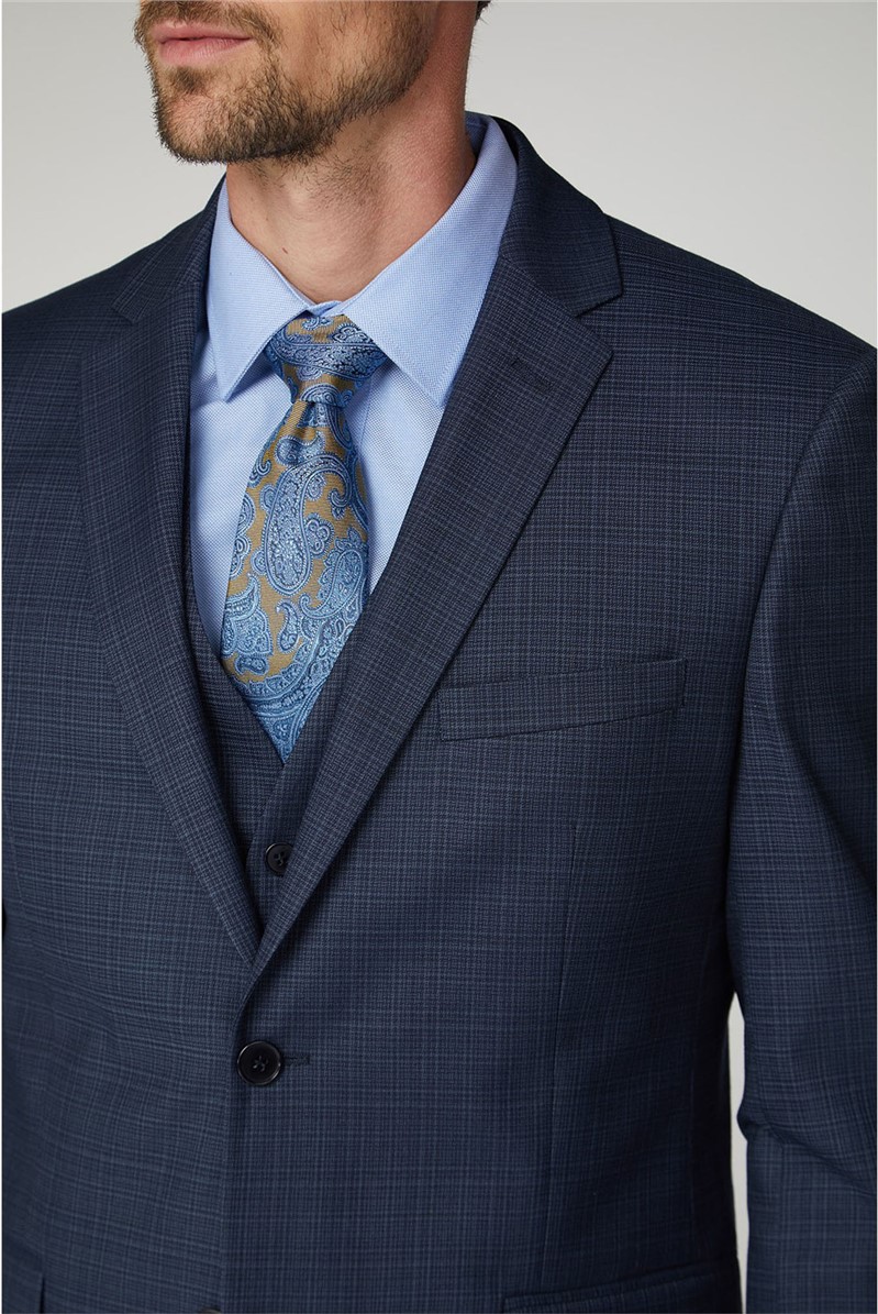  Navy Blue Broken Check Regular Fit Jacket