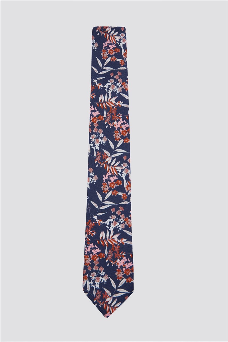  Burnt Orange Autumnal Floral Print Tie