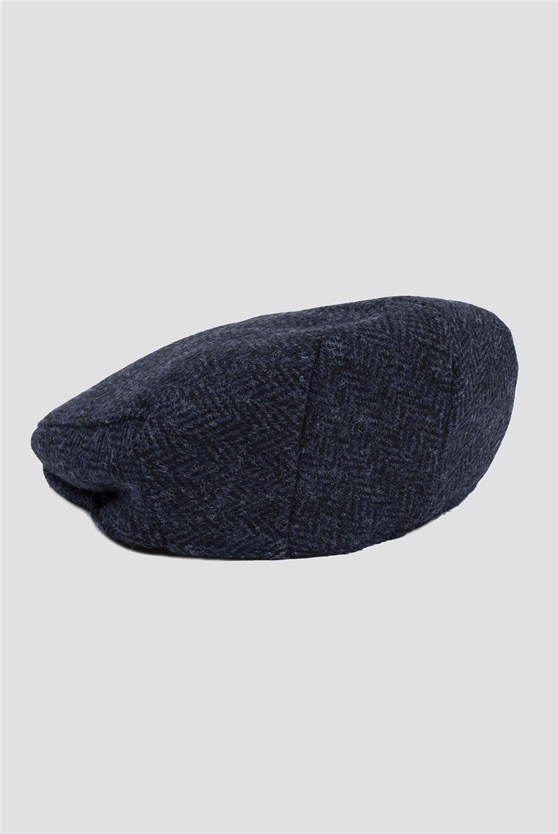  Harris Tweed Blue Herringbone Flat Cap