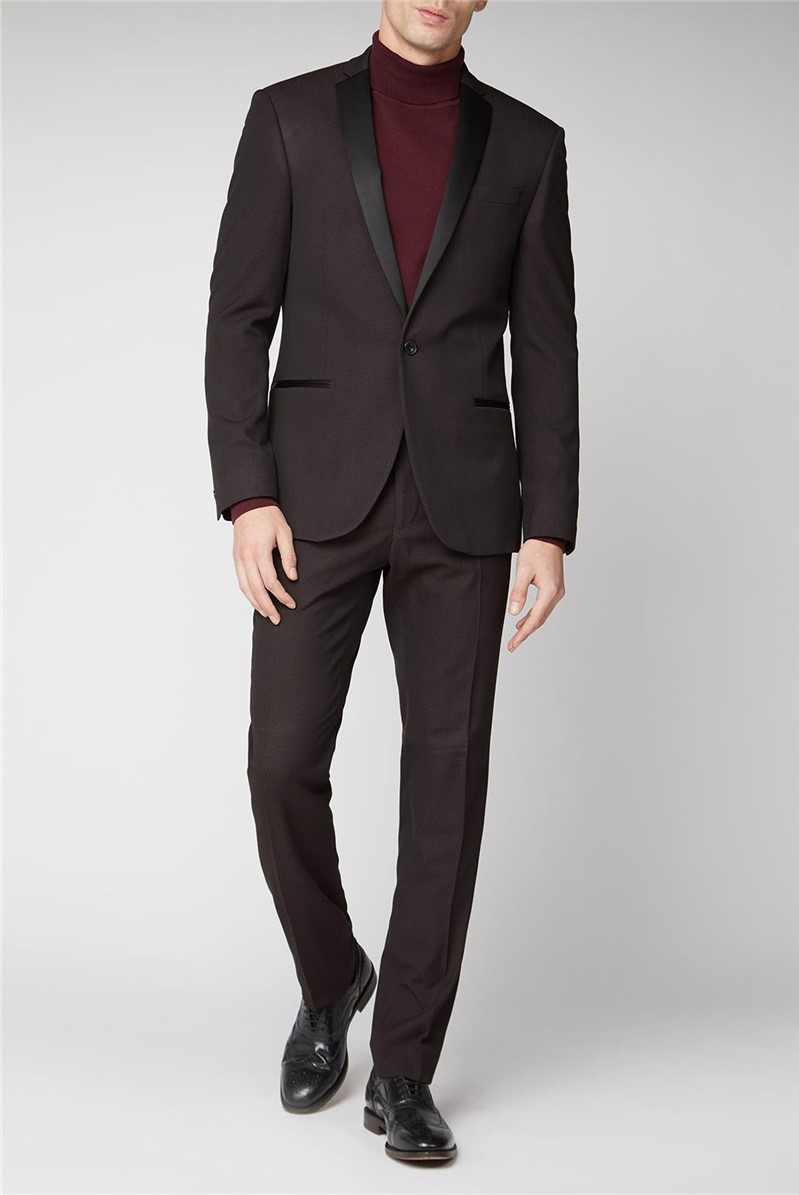  Burgundy Texture Slim Suit Jacket