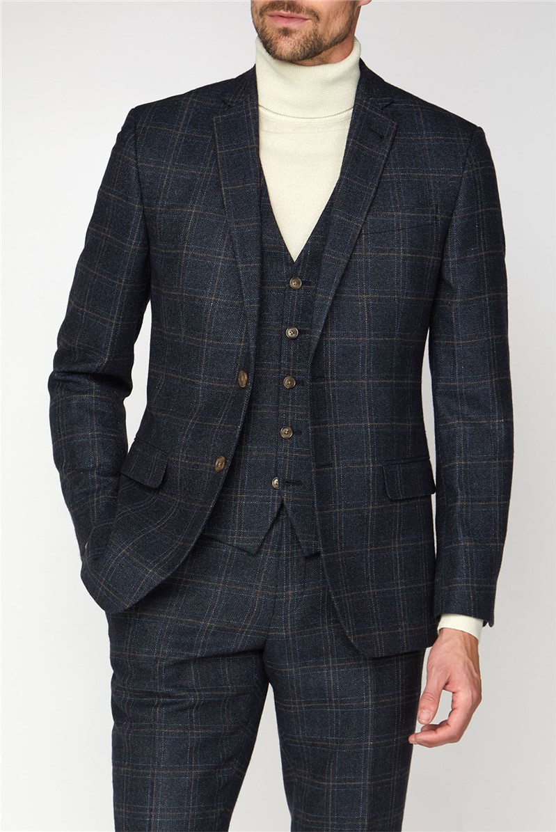  Navy Check Heritage Tweed Waistcoat