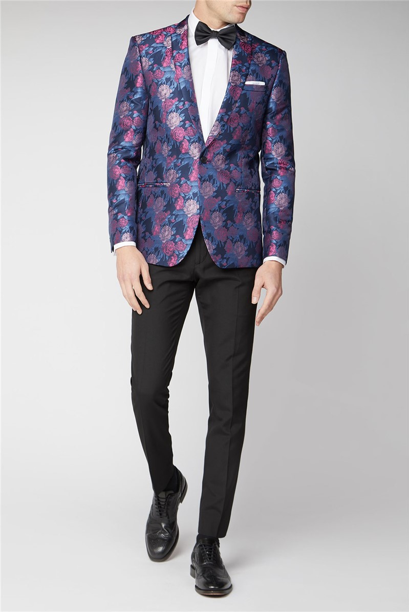 Limehaus | Blue & Pink Floral Satin Jacket | Suit Direct