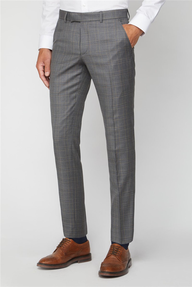  Grey Rust Check Regular Fit Suit Trouser