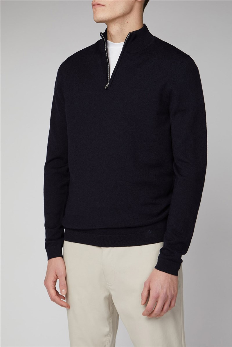  Almen Navy Half Zip Extra Fine Merino Jumper