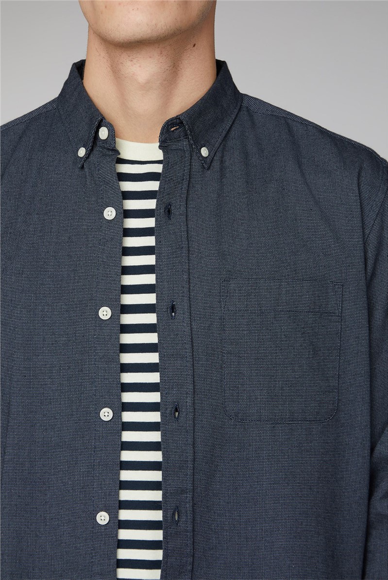  Maltan Navy Long Sleeve Semi Plain Shirt