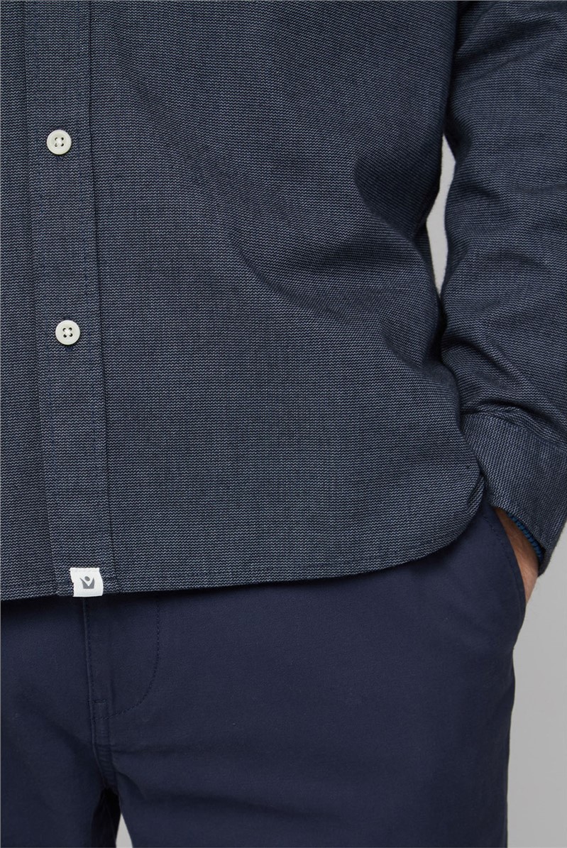  Maltan Navy Long Sleeve Semi Plain Shirt