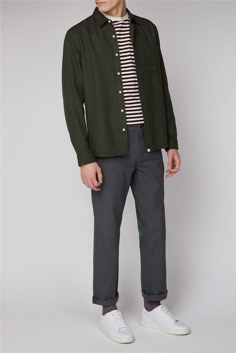  Arvika Olive Green Long Sleeve Loop Texture Shirt