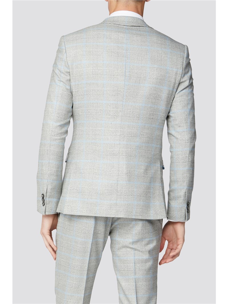  Skinny Fit Grey Blue Check Suit