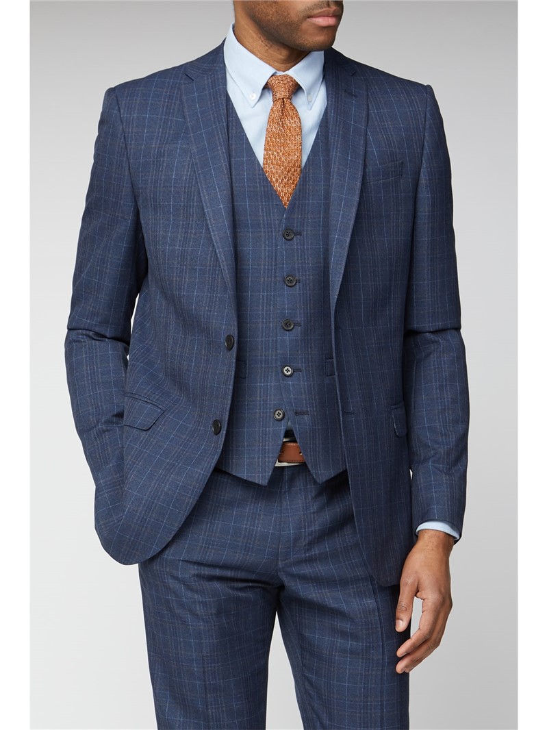  Navy Heritage Check Slim Fit Suit