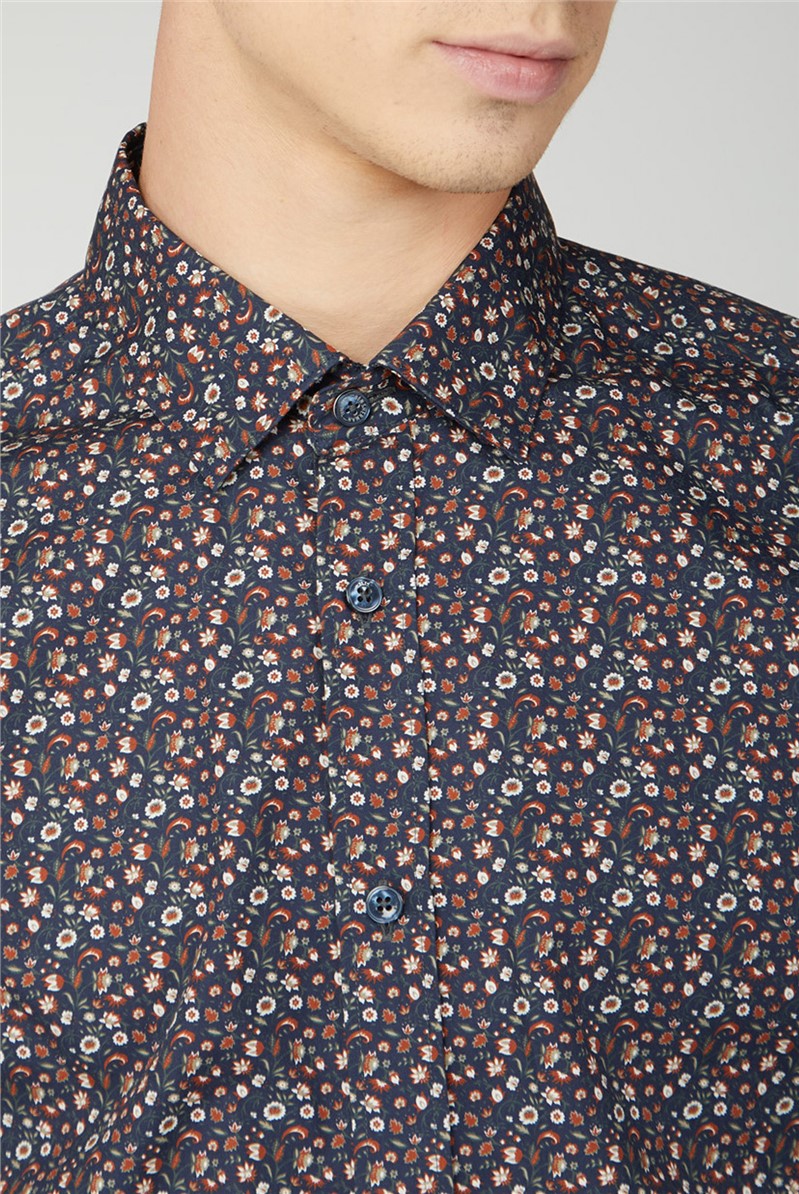 Ben Sherman | Navy Floral Button Up Shirt | SuitDirect.co.uk