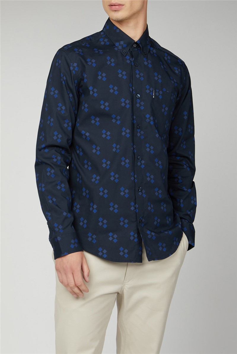 Ben Sherman | Navy Geo Pattern Print Shirt | SuitDirect.co.uk