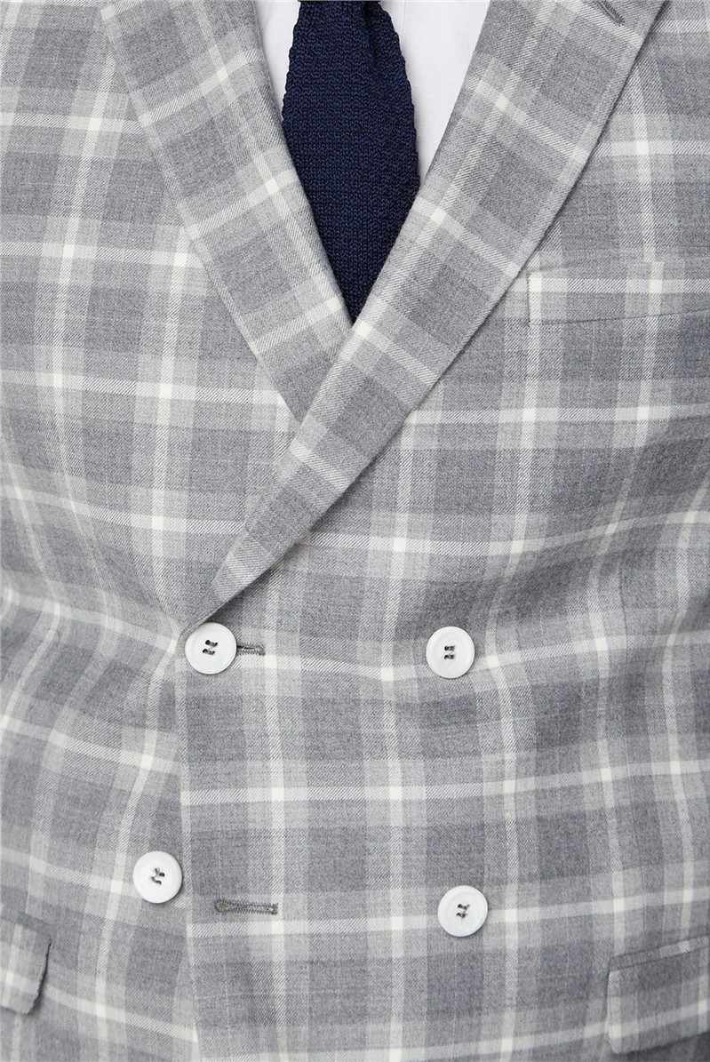  Grey Check Double Breasted Slim Fit Jacket